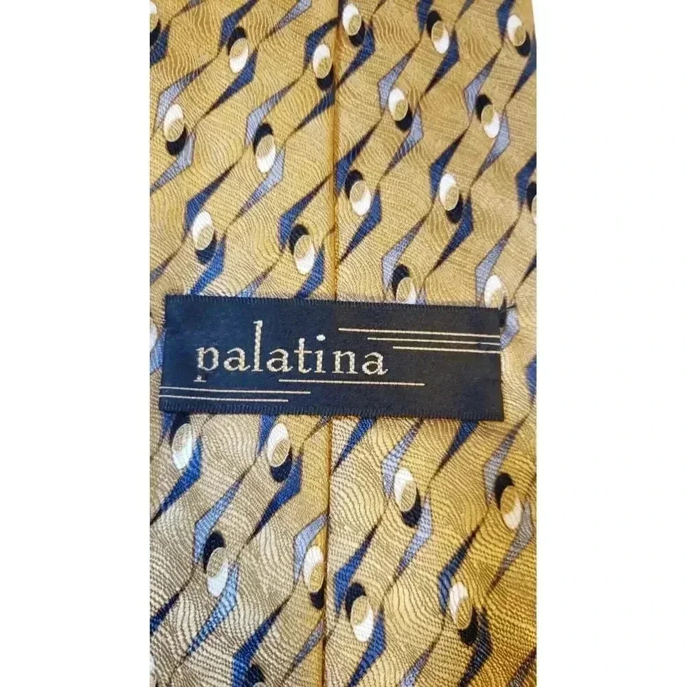 Palatina Luxury Neck Tie 100% Imported Silk Made In USA Gold Pattern Church Work